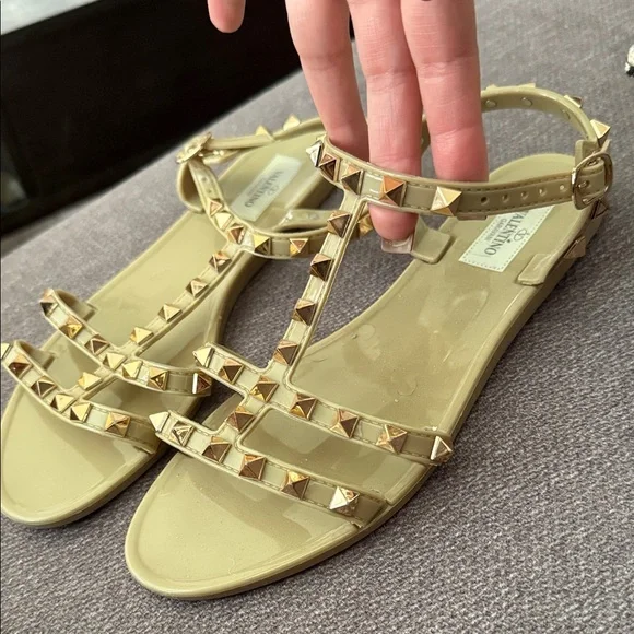 Valentino Women's Gold Studded Sandals - Picture 3 of 8